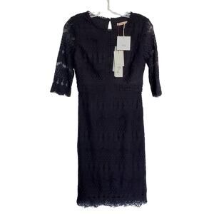 Black Whimsigoth Sheath Dress S Crochet Lace Mesh Fringe Lined Fairygrunge NWT